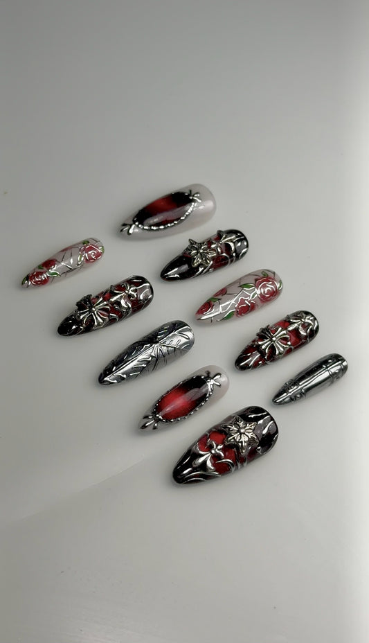 Red Medieval Dark Fantasy Nails