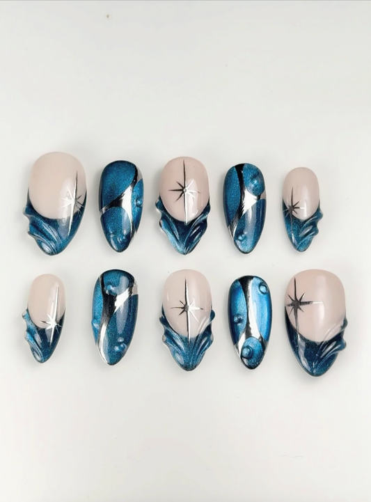Blue Cat Eye Nails